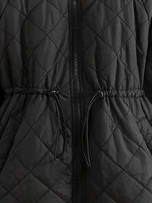SHEIN Tween Girl Loose Casual Minimalist Comfortable Hooded Cinched Waist Thick Jacket, Autumn/Winter Fall - Black - View 3
