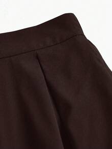 EMERY ROSE A 字纯色高腰长裙女式长裙带口袋棕色褶皱长裙棕色飘逸长裙长裙棕色长裙 - 棕色 - 查看 4