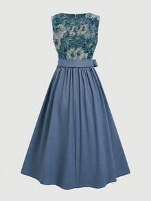 Fairmaia 传统德国女性花卉提花无袖圆领连衣裙 Dirndl 啤酒节传统德国传统复古花卉无袖女装传统 Dirndl 方领连衣裙和围裙，适合十月、万圣节