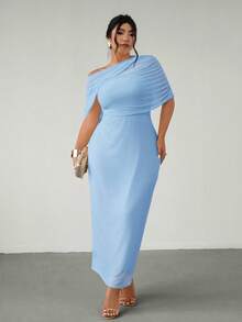 Firerie Plus Size Elegant Romantic Ruffle Asymmetric Waist Fitted Dress, Comfortable Casual New Style For Spring/Summer - Baby Blue - View 7
