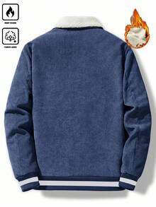 Manfinity Homme 男士加厚灯芯绒羽绒服，适合秋冬季节穿着，蓝色灯芯绒外套，抓绒外套，男士灯芯绒夹克，男士保暖内衬灯芯绒外套 - 霧霾藍 - 查看 2