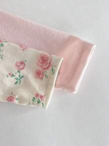 4件套新生儿长袖连体衣，可爱碎花图案，蝴蝶结装饰帽和发带，舒适家居服套装，纯棉材质，适合新生儿秋冬季穿着 - 彩色 - 查看 5