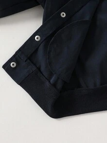 SHEIN 2 件年轻男孩休闲舒适百搭夹克摩托车风格棒球夹克带刺绣和柔软水洗宽松裤套装，拉绒厚款适合秋冬季 - 藍色 - 查看 6