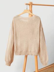 Uhlyne Women's Minimalist Date Night Casual Elegant Outerwear Top, Asymmetrical Shoulder Argyle Jacquard Long Lantern Sleeve Knit Sweater, Autumn/Winter Knit Pullover Fall - Khaki - View 2