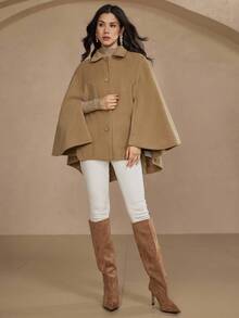 DAZY Women's Elegant Solid Color Cape Coat, Autumn/Winter Jacket - Khaki - View 5