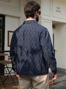 DAZY Autumn Textured Plaid Denim Fabric Men's Denim Jacket - Blue - View 2