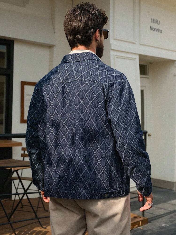 Autumn Textured Plaid Denim Fabric Men's Denim Jacket