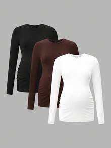 Modmama 3件套孕妇休闲圆领长袖修身孕妇T恤