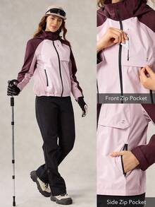 OutZeal Women Water-Resistant Color-Blocked Zip Pocket Hood Outdoor Shell Jacket Hiking Camping - Multicolor - View 5