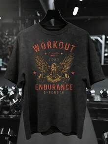 Manfinity Sport Corelite 男士黑色万圣节图案运动 T 恤，圆领短袖，健身 T 恤，健身 T 恤，健身衬衫，运动上衣，万圣节派对 - 黑色 - 查看 4