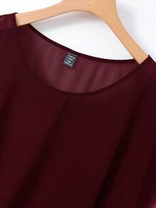 Franclia Plus Size Casual Flared Shoulder Sleeve Shirt, Spring/Summer Dark Red Blouse Maroon Top Wine Red Top Burgundy Top Women Elegant Top - Burgundy - View 5