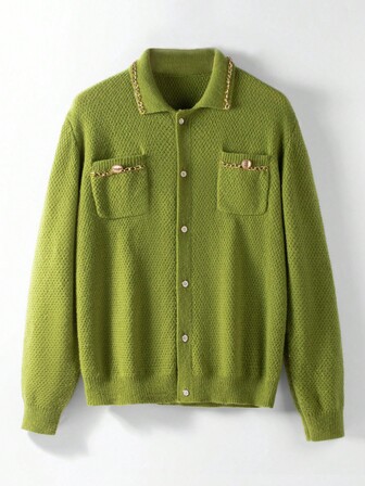 Manfinity CityGents 男士落肩长袖单排扣休闲开衫 绿色开衫 男士，秋冬