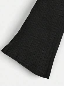 SHEIN Infant/Toddler Casual Solid Color Ribbed Flare Pants Toddler Flare Pants Baby Black Pants Toddler Girl Pants Baby Bell Bottoms Baby Girl Black Pants Fall Winter