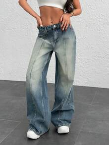 CasuGlow Casual Washed Loose Wide-Leg Jeans - Medium Wash - View 1