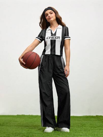 Cheerettes 女式拼色字母印花运动 Polo 衫