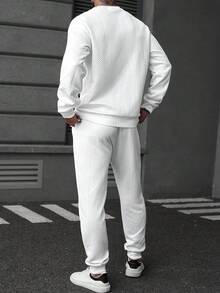 Manfinity CasualCool Men's Casual Crew Neck Long Sleeve Sweatshirt And Pants Set Men White Sweatsuit Set 2 Pieces Sweatsuit Set Men Men 2 Pieces Outfit White White Sweat Set Men 2 Pieces Set Men White , Fall Clothes