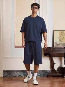 SWAVVY Men's Casual Solid Color T-Shirt And Shorts Set, Summer - Royal Blue - View 5