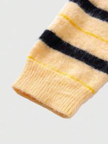 ROMWE MEN Casual Men's Striped Knit Sweater, Loose Cropped Fit, Fall Winter - Yellow - View 5