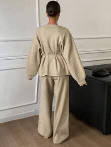 DAZY 2pcs/Set Women Loose Casual Wrap Sweater, Autumn/Winter - Khaki - View 2