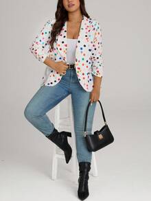 Comfylo Plus Polka Dot Print Shawl Collar Open Front Blazer Without Cami Top Fall Women Clothes Fall Clothes Plus Size Fall Outfits For Women  Fall Outfits Women Autumn - Multicolor - View 6