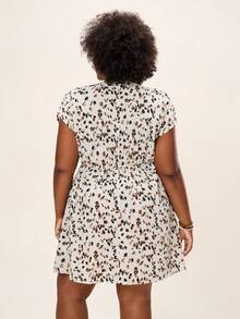 Comfylo Plus Size Printed Cinching Waist Casual Dress Fall Women Clothes Fall Clothes Plus Size Fall Outfits For Women  Fall Outfits Women - White - View 3