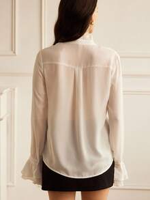 Revavyn Áo cánh nữ tay chuông cổ nhún bèo voan cao cấp thanh lịch - trắng - Xem 3