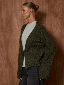 MUSERA Áo khoác cardigan dệt kim một nút, kiểu dáng thường ngày, dễ thương, rộng rãi, phù hợp cho mùa xuân, đi làm, mùa đông, mặc hàng ngày và thanh lịch. - xanh quân đội - Xem 3