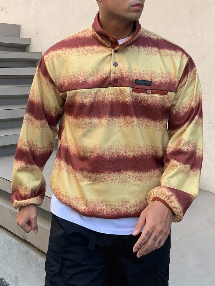 Autumn Multi-Color Striped Knitted Half-Zip Design Applique Sweatshirt For Men