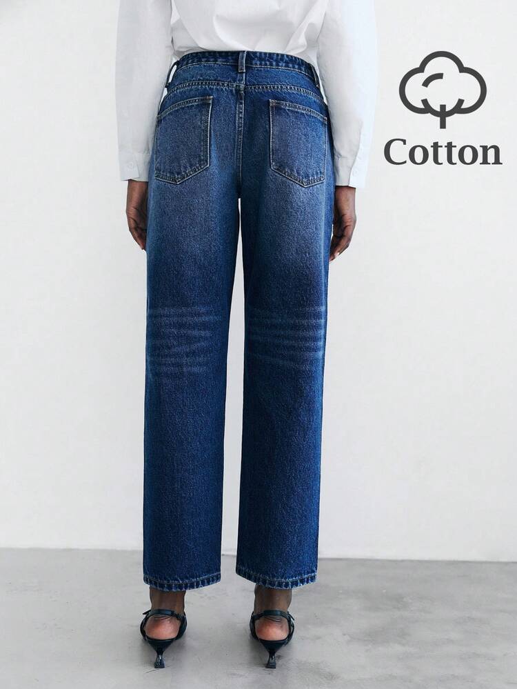 SHEIN Maija Women's Blue Jeans Low Waist Tapered Pants Slim Mom Pants Autumn Classic Denim Style All-Match Women's Clothing