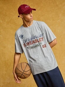 HARRY POTTER X SHEIN Men's Letter Print Round Neck Short Sleeve T-Shirt, Summer