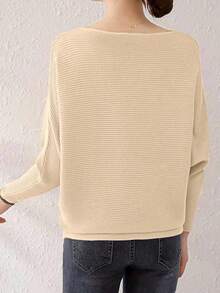 EMERY ROSE Women's Solid Color Round Neck Batwing Long Sleeve Casual Sweater, Autumn - Apricot - View 2
