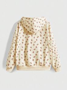 ROMWE Avant Cute Deer All-Over Print Mori Kei Style Women Hoodie - Apricot - View 2