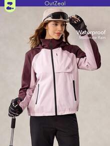 OutZeal Women Water-Resistant Color-Blocked Zip Pocket Hood Outdoor Shell Jacket Hiking Camping - Multicolor - View 1
