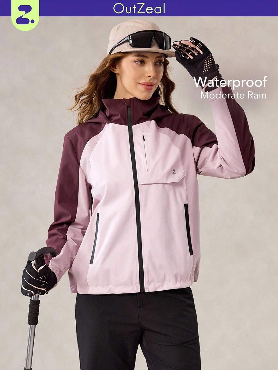 OutZeal Women Water-Resistant Color-Blocked Zip Pocket Hood Outdoor Shell Jacket Hiking Camping - Multicolor - View 1