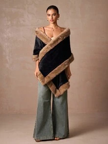 Lumalex 秋冬户外仿兔毛撞色披肩女式仿皮草外套女式仿皮草大衣女式冬季叠穿单品仿皮草披肩黑棕色仿皮草女式轻松舒适奢华舞会聚会派对宴会低调复古闪亮假日派对锐舞节郊游度假热门户外丰富层次婚礼季宴会身份证古尔邦节古尔邦节派对新年寒冷天气秋季新款女装 - 黑色 - 查看 16