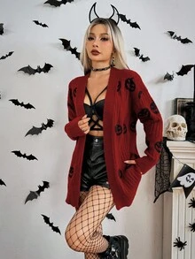 Airlisse 女士万圣节骷髅印花长袖开衫