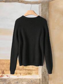 Rusticease Women's Casual Solid Color Raglan Sleeve Sweater Winter For Women Thanksgiving For Women - Black - View 2