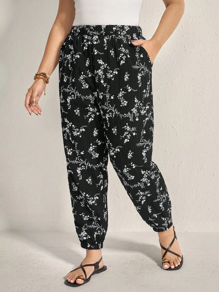 Plus Ditsy Floral Slant Pocket Pants Fall Women Clothes Fall Clothes Plus Size Fall Outfits For Women  Fall Outfits Women