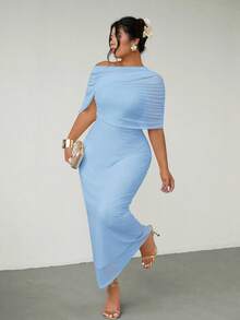 Firerie Plus Size Elegant Romantic Ruffle Asymmetric Waist Fitted Dress, Comfortable Casual New Style For Spring/Summer - Baby Blue - View 6