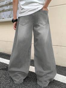 SHEIN 青少年男童口袋宽松阔腿休闲百搭牛仔裤 Y2K 灰色宽松牛仔裤 秋冬款