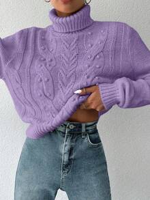 EURMUSE Women's Solid Color Minimalist Turtleneck Long Sleeve Sweater, Everyday Wear - Lilac Purple - View 5