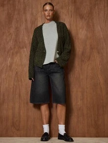 MUSERA Áo khoác cardigan dệt kim một nút, kiểu dáng thường ngày, dễ thương, rộng rãi, phù hợp cho mùa xuân, đi làm, mùa đông, mặc hàng ngày và thanh lịch. - xanh quân đội - Xem 5