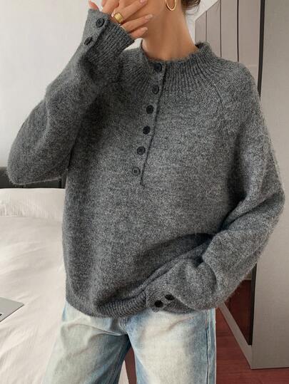 DAZY 柔软舒适的女士高领灰色毛衣，复古风格冬秋打底衫