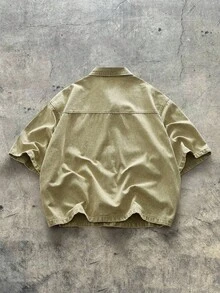 AXEPEAK 大码男士休闲时尚街头标语刺绣落肩宽松水洗牛仔衬衫，夏季