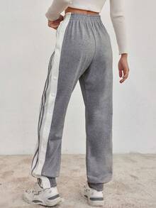 SHEIN Cottnline Side Stripe Buttoned Up Pants - Grey - View 2