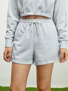 SHEIN Sports Quần short thể thao trơn màu thường ngày, mùa hè - Màu Xám nhạt - Xem 3