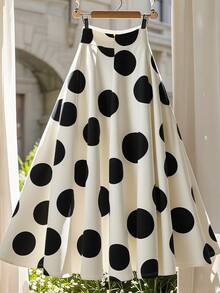 Franclia 女士优雅波尔卡圆点印花长裙，夏季 - 黑與白 - 查看 2