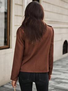 SHEIN Unity Chaqueta delgada y versátil con cuello de solapa para mujer - Café integral - Ver 2