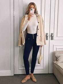 Louniche 女士休闲优雅长裤，适合日常穿着 - 藏蓝色 - 查看 5