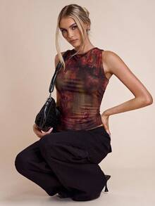 SHEIN BAE Áo ôm sát không tay in họa tiết trừu tượng - Nhiều màu - Xem 8